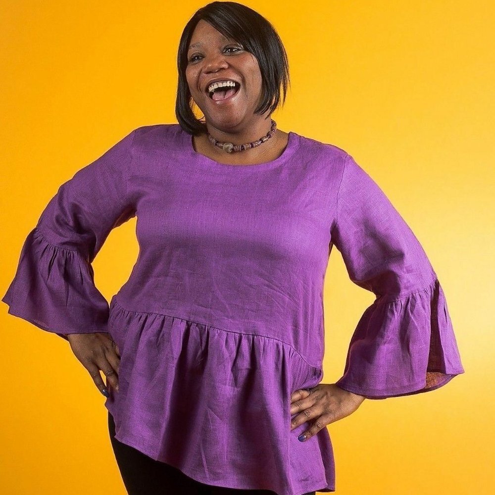 Tunic Plus Size 14W 24W Ruffle Linen Light Weight Vivid Purple Asymmetric